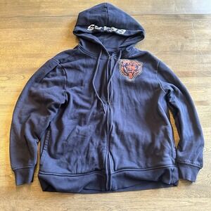 Chicago Bears Jacket Women's Medium Blue Full Zip Hooded‎ NFL Pockets Bedazzled